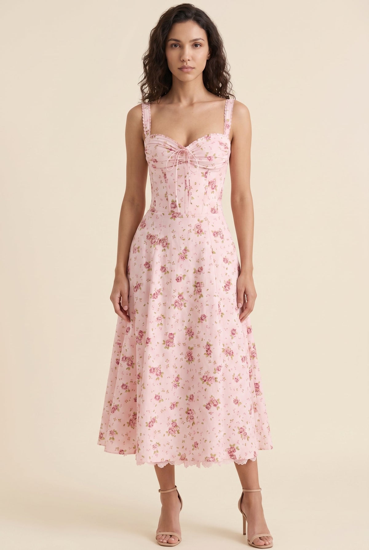 OLIANA | FLORAL CORSET MIDI DRESS - Rose Pink Floral