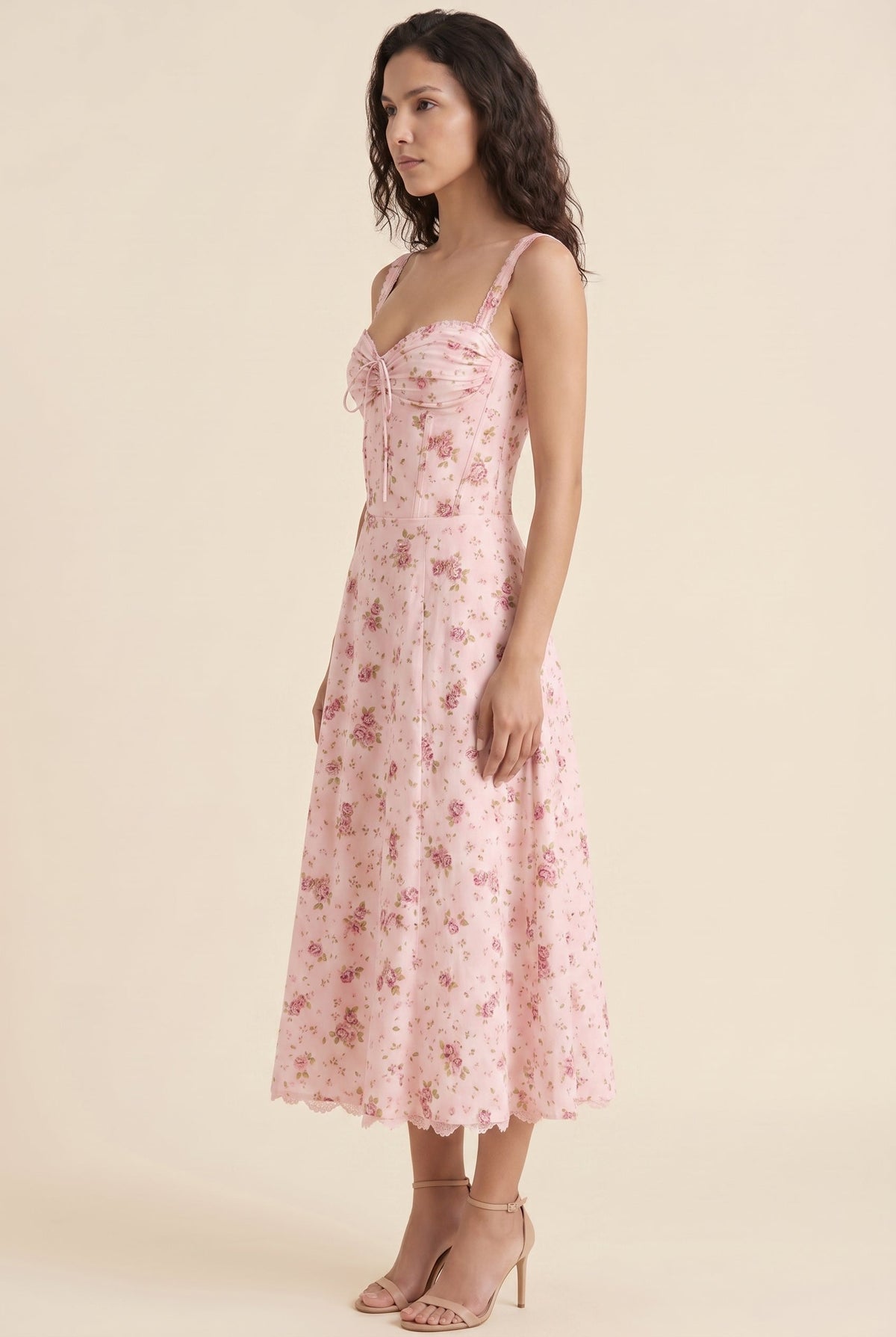 OLIANA | FLORAL CORSET MIDI DRESS - Rose Pink Floral