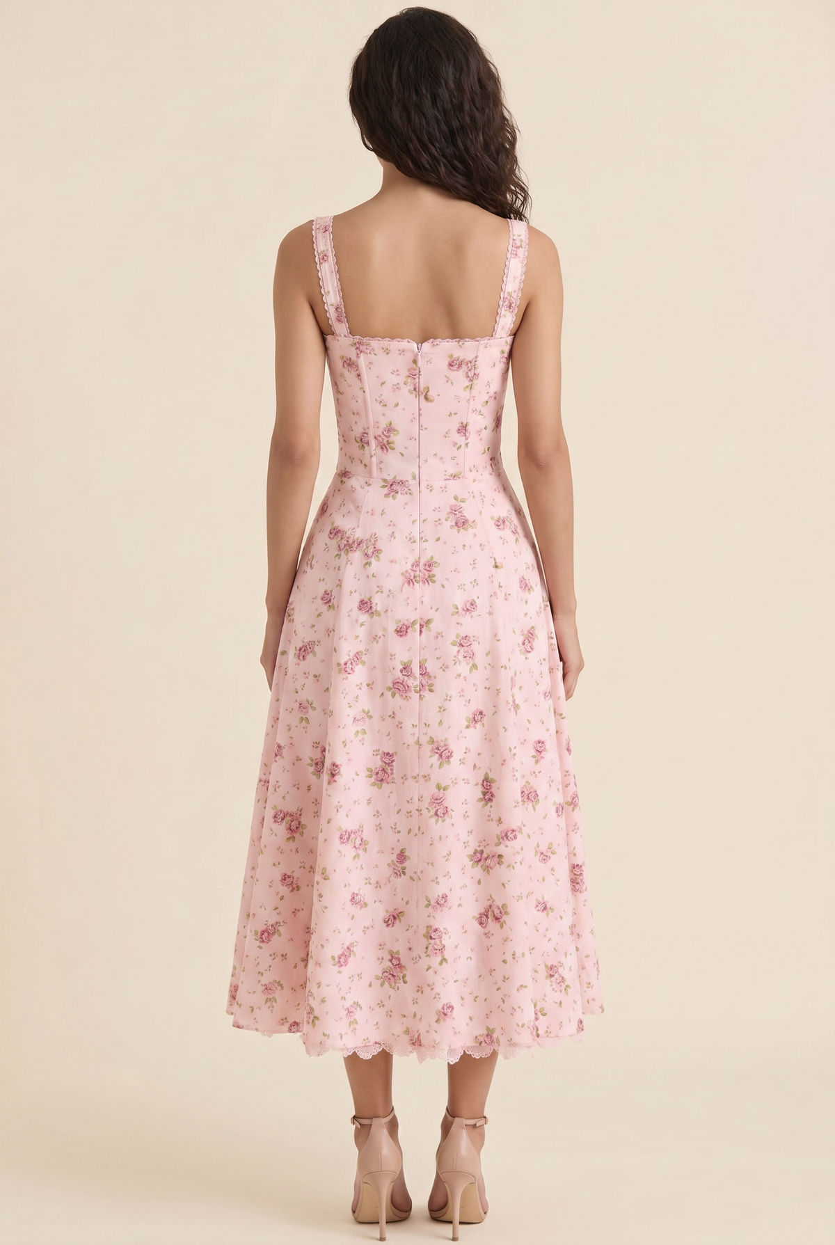 OLIANA | FLORAL CORSET MIDI DRESS - Rose Pink Floral