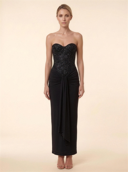 OLYMPE | CORSET MAXI DRESS - Black