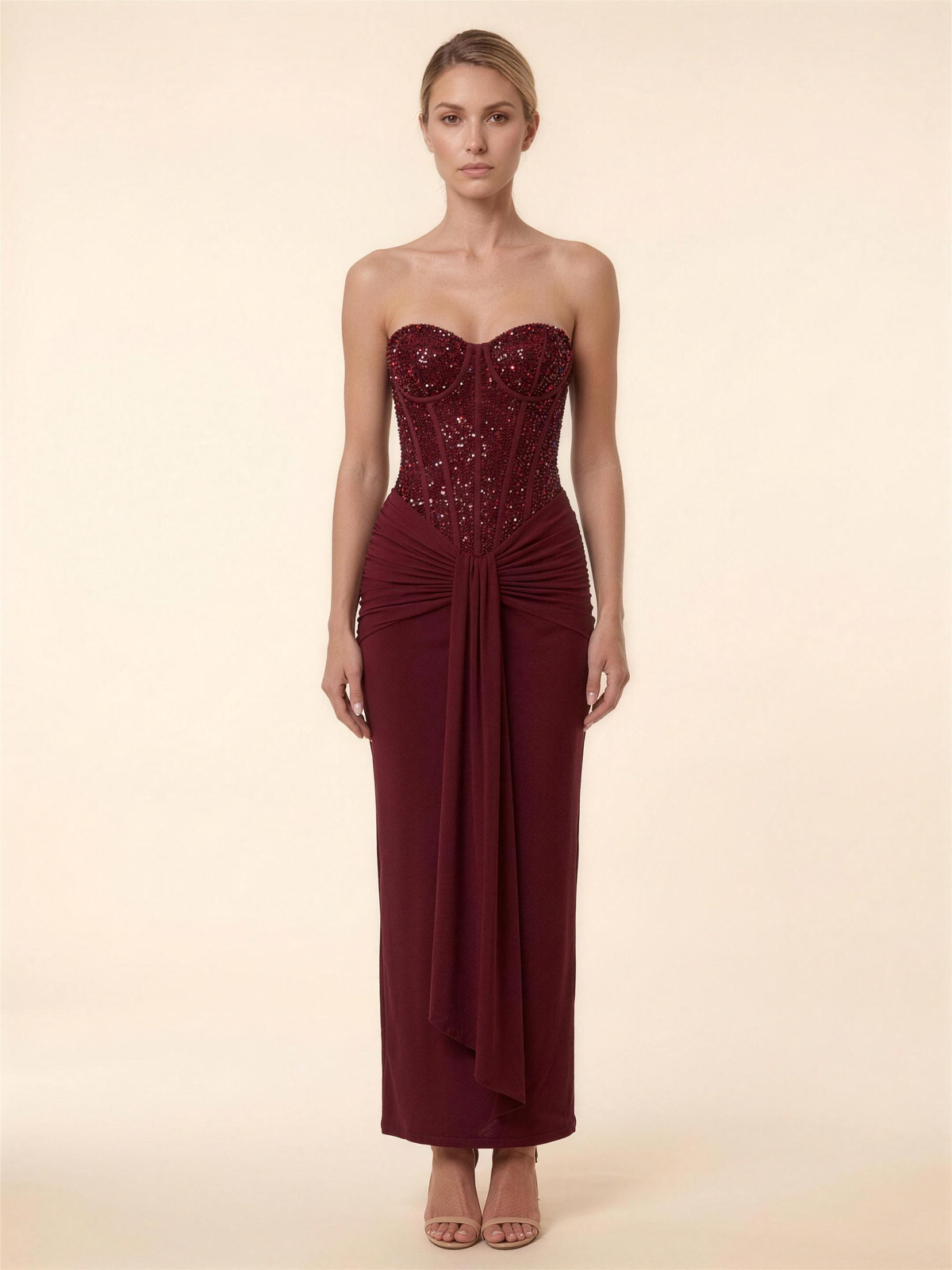 OLYMPE | CORSET MAXI DRESS - Burgundy