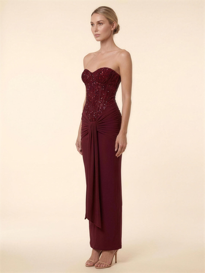 OLYMPE | CORSET MAXI DRESS - Burgundy
