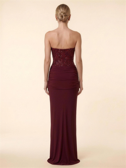 OLYMPE | CORSET MAXI DRESS - Burgundy