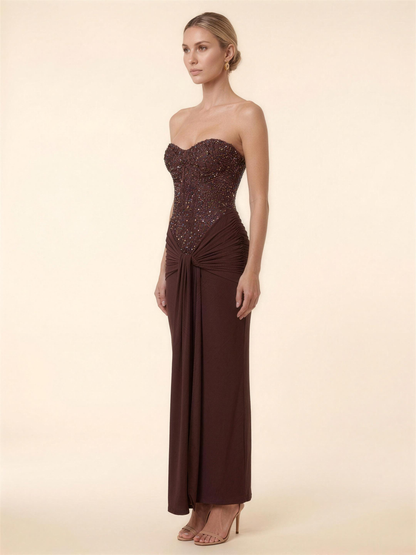 OLYMPE | CORSET MAXI DRESS - Chocolate Brown