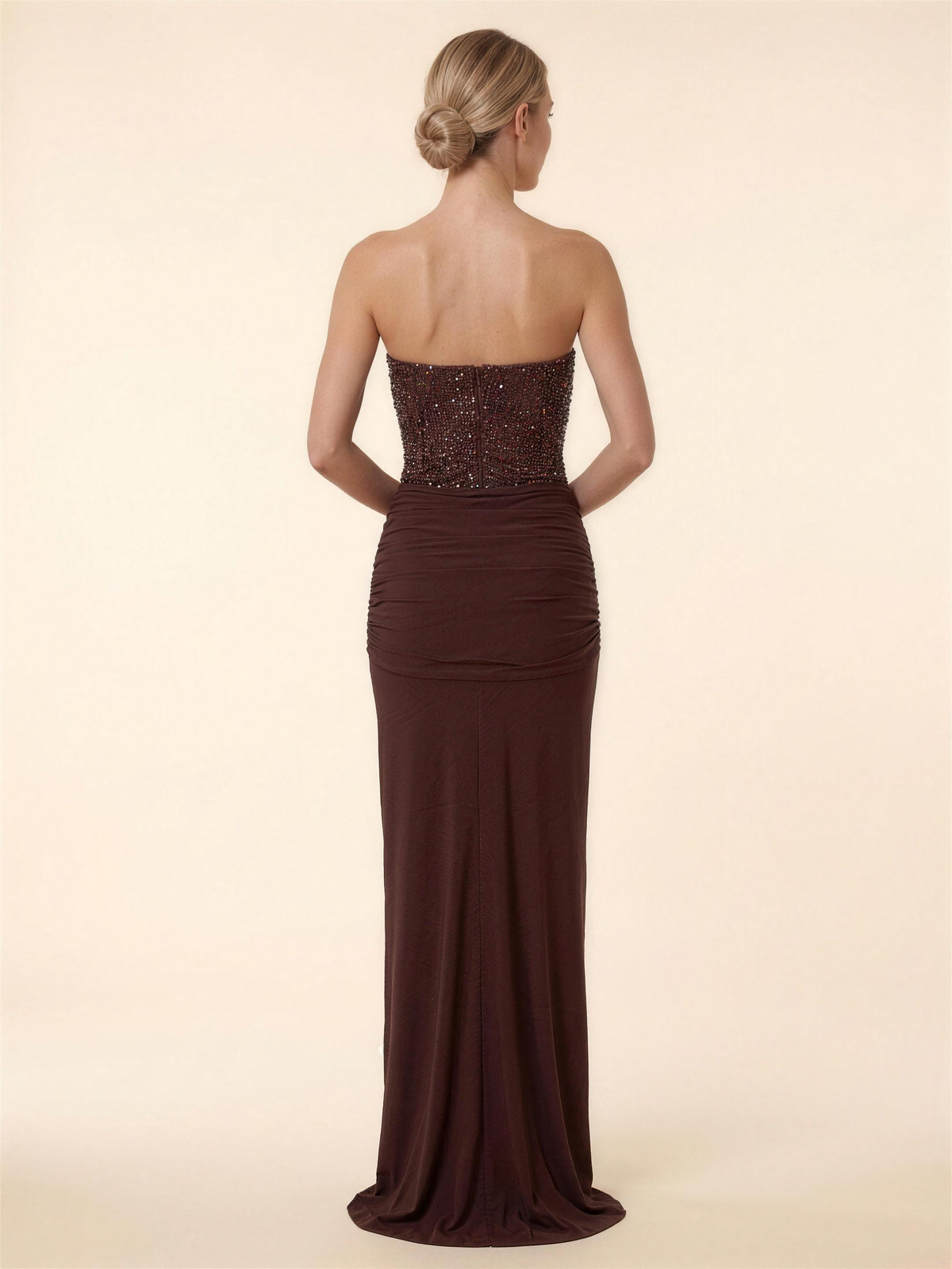 OLYMPE | CORSET MAXI DRESS - Chocolate Brown