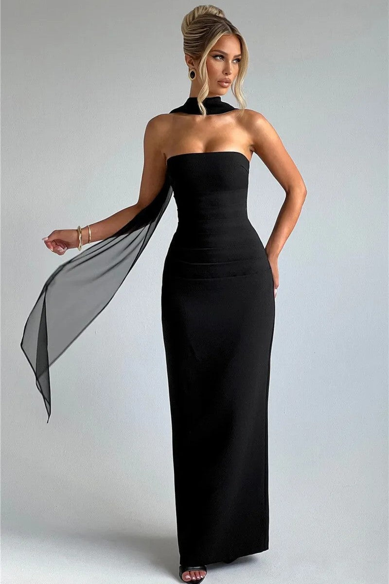 ONIFA | SCARF MAXI DRESS - Black