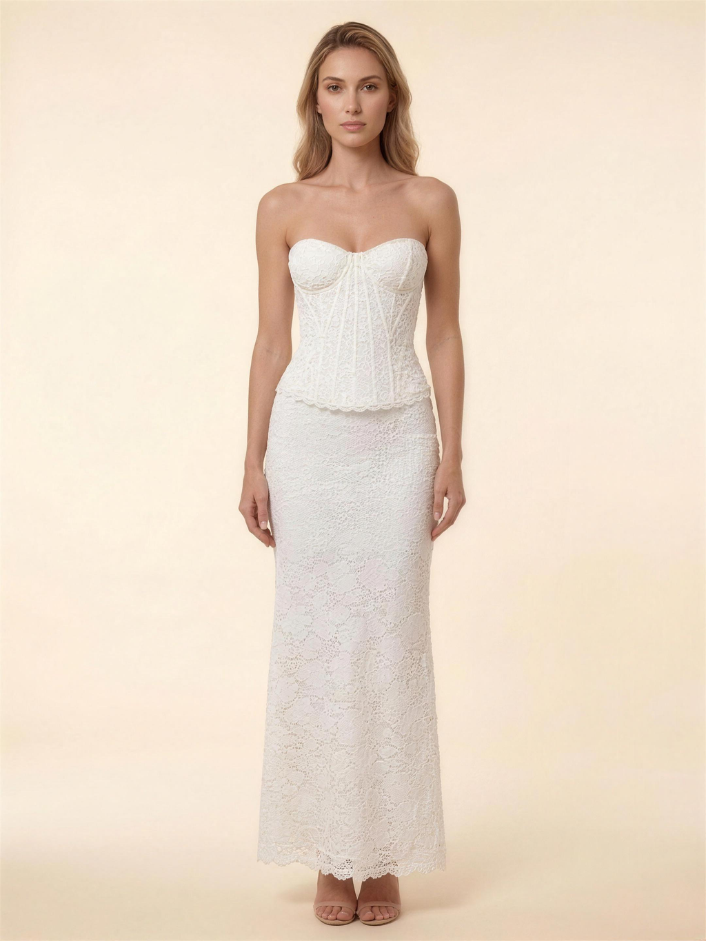ONORA | LACE CORSET STRAPLESS MAXI DRESS - Ivory