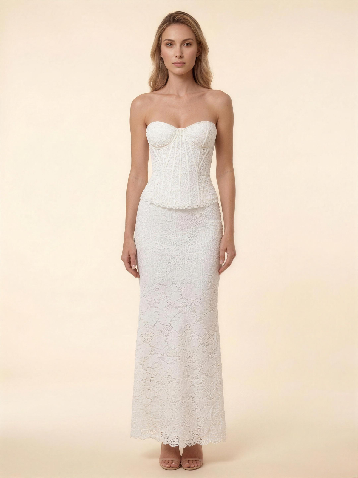 ONORA | LACE CORSET STRAPLESS MAXI DRESS - Ivory