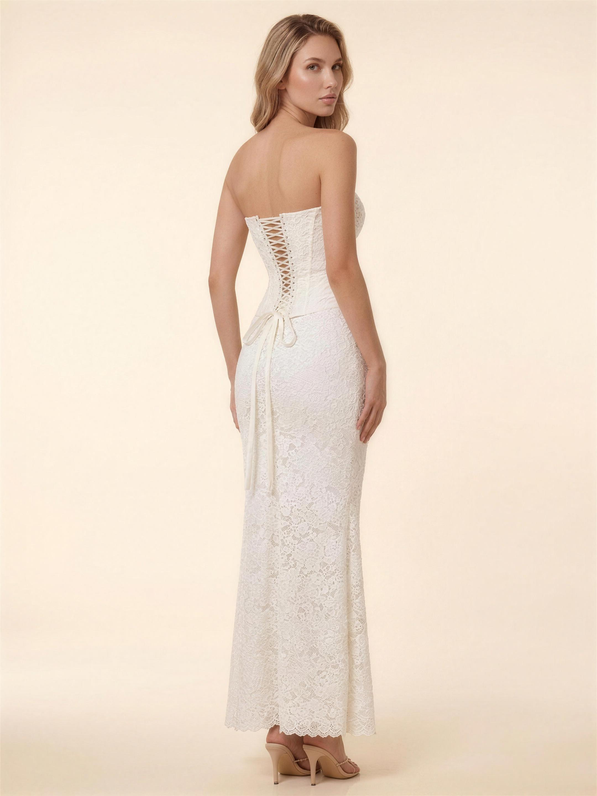 ONORA | LACE CORSET STRAPLESS MAXI DRESS - Ivory