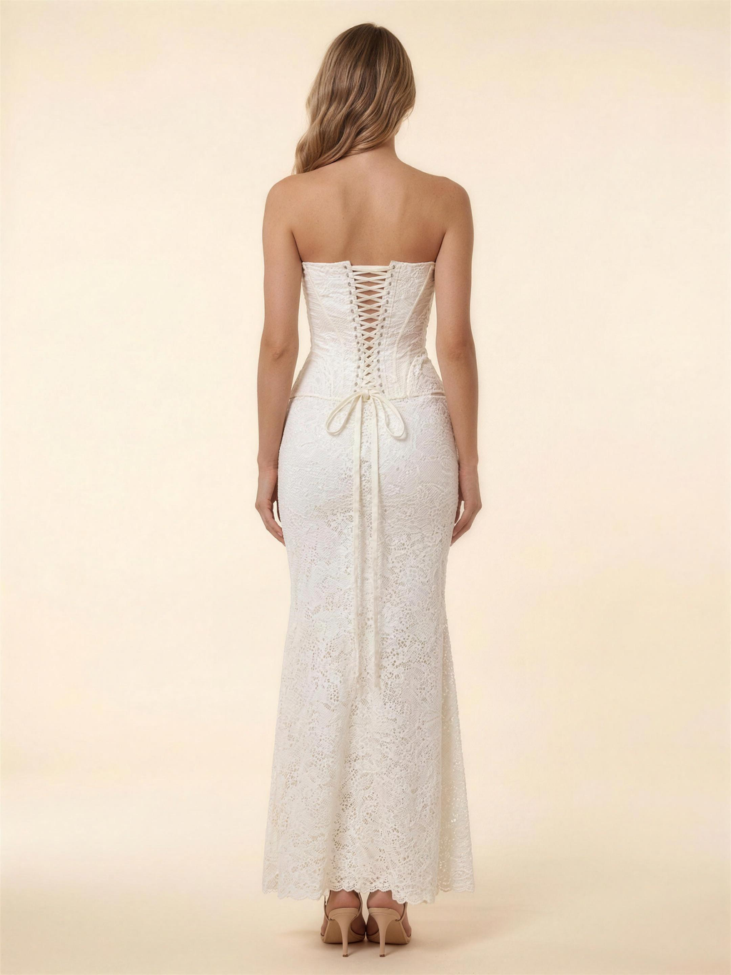 ONORA | LACE CORSET STRAPLESS MAXI DRESS - Ivory