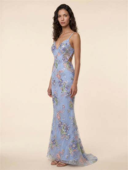OPHELIE | MERMAID MAXI DRESS - Baby Blue Floral