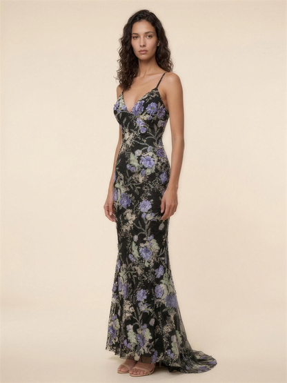 OPHELIE | MERMAID MAXI DRESS - Black Floral