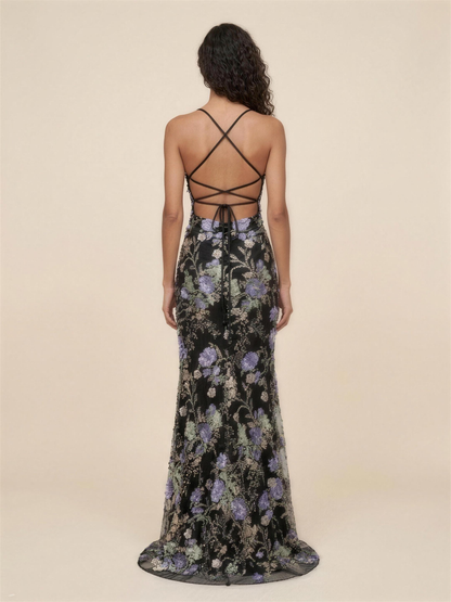 OPHELIE | MERMAID MAXI DRESS - Black Floral
