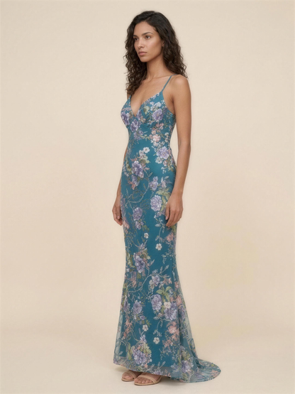 OPHELIE | MERMAID MAXI DRESS - Teal Floral