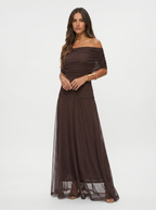 ORALIE | OFF SHOULDER MAXI DRESS - Chocolate Brown