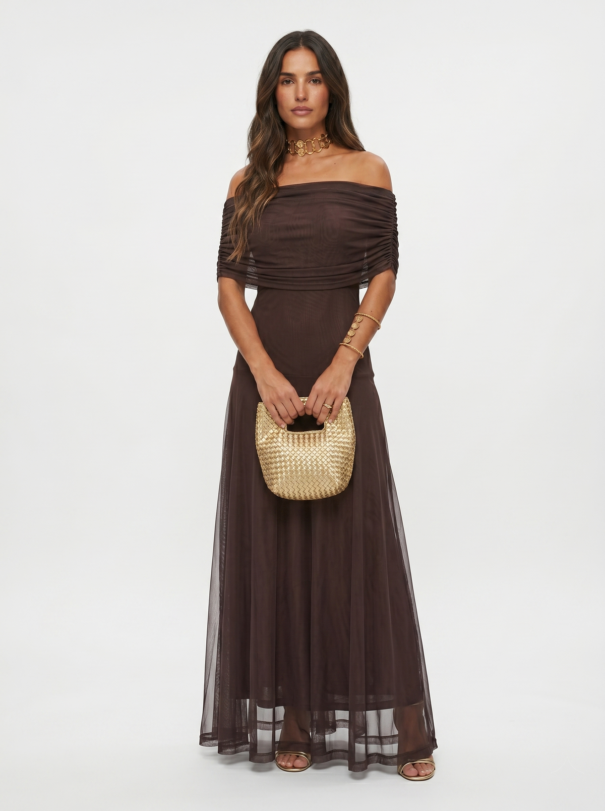 ORALIE | OFF SHOULDER MAXI DRESS - Chocolate Brown