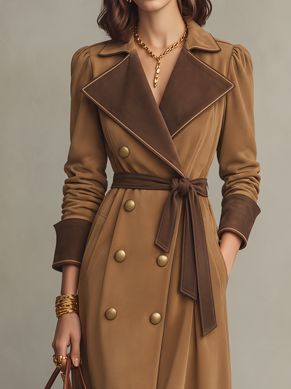 ORLAITH | CONTRAST LAPEL BELTED TRENCH COAT - Camel