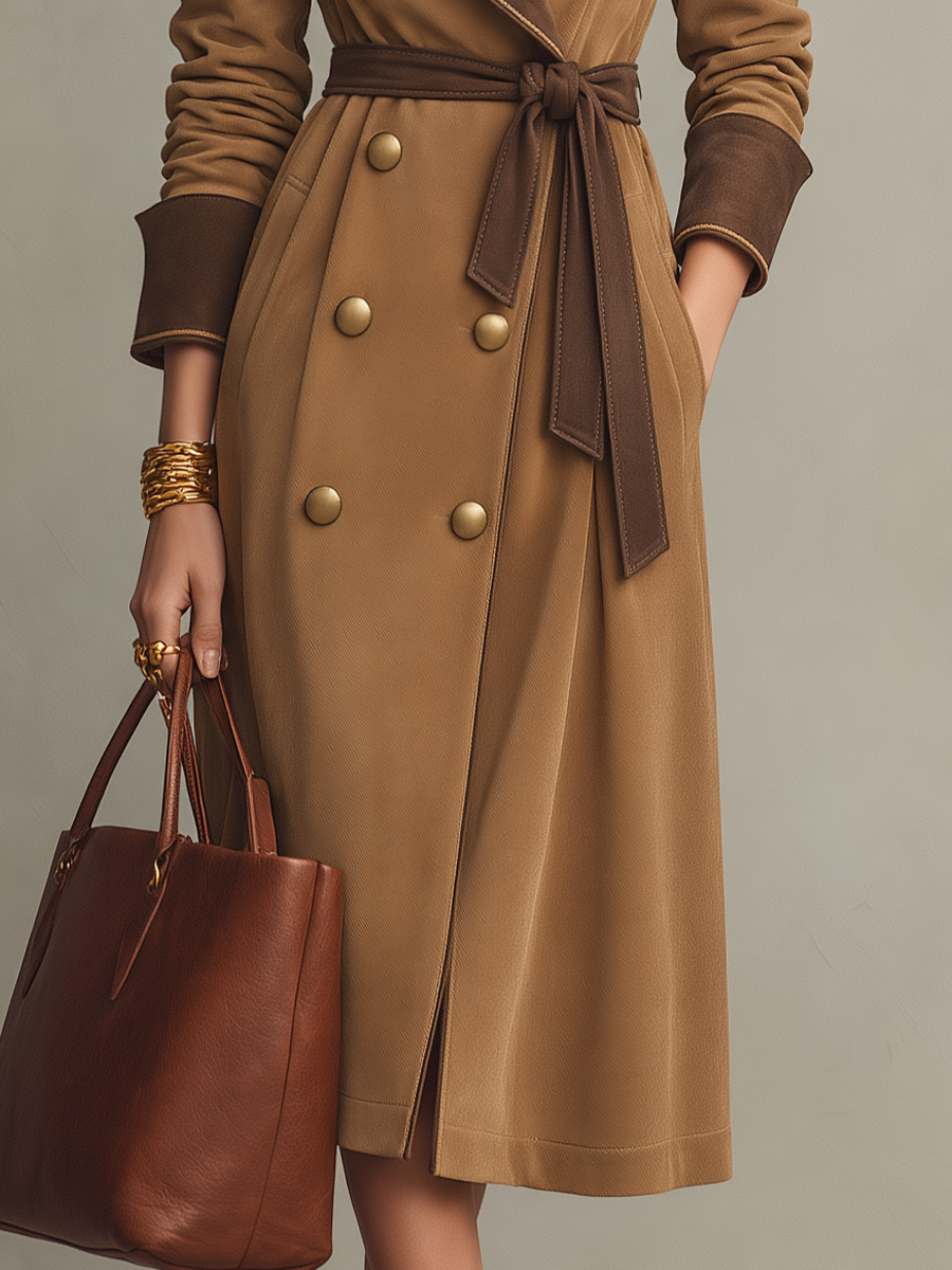 ORLAITH | CONTRAST LAPEL BELTED TRENCH COAT - Camel