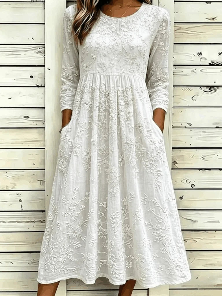 ORNELLA | FLORAL EMBROIDERED MAXI DRESS - White