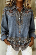 PATRIZIA | FLORAL PRINT BUTTON FRONT SHIRT - Washed Blue Floral