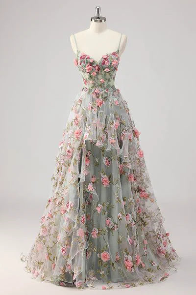 PEONY | 3D FLORAL CORSET GOWN - Sage Floral