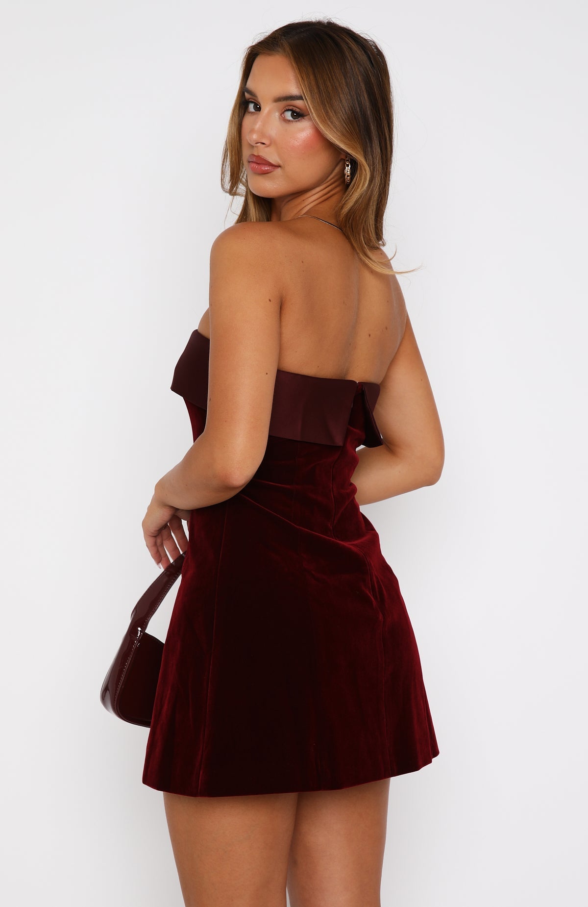 PERLETTE | STRAPLESS BANDEAU MINI DRESS - Wine Red