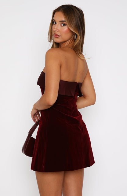 PERLETTE | STRAPLESS BANDEAU MINI DRESS - Wine Red
