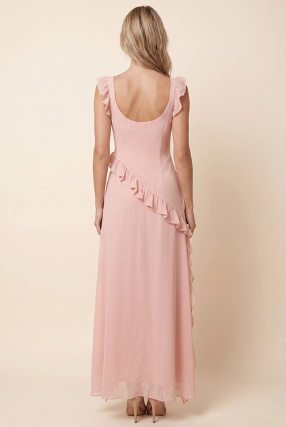 PERONNE | RUFFLE HIGH-SLIT MAXI DRESS - Blush Pink