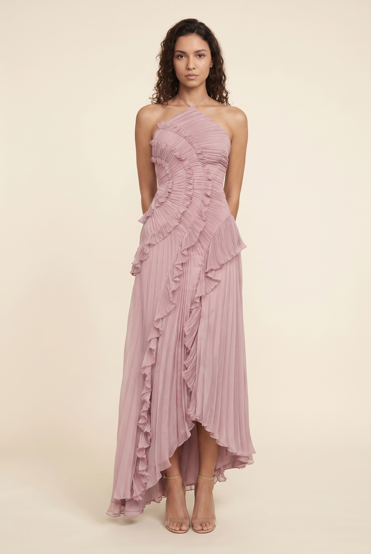 PERSIA | HALTER RUFFLE MAXI DRESS - Dusty Pink