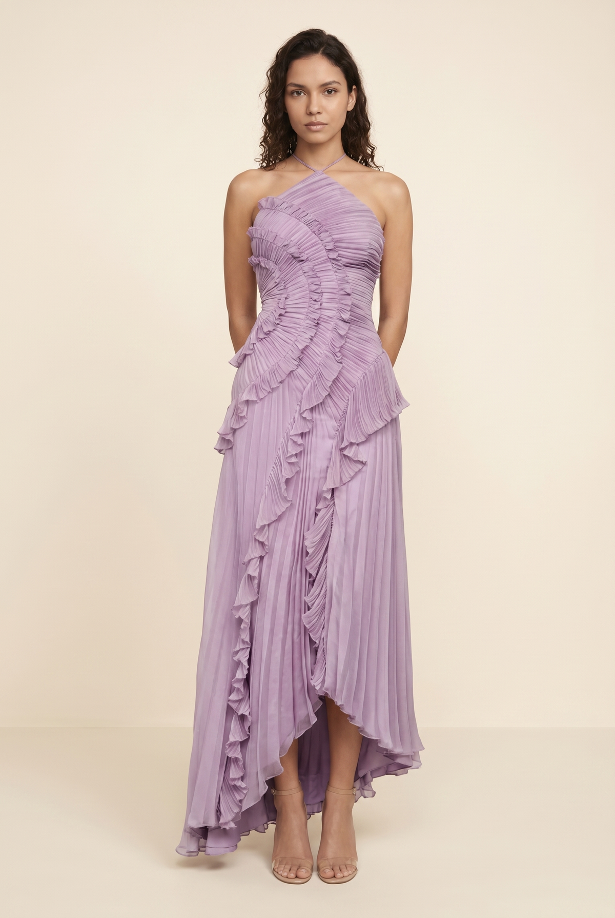 PERSIA | HALTER RUFFLE MAXI DRESS - Lavender