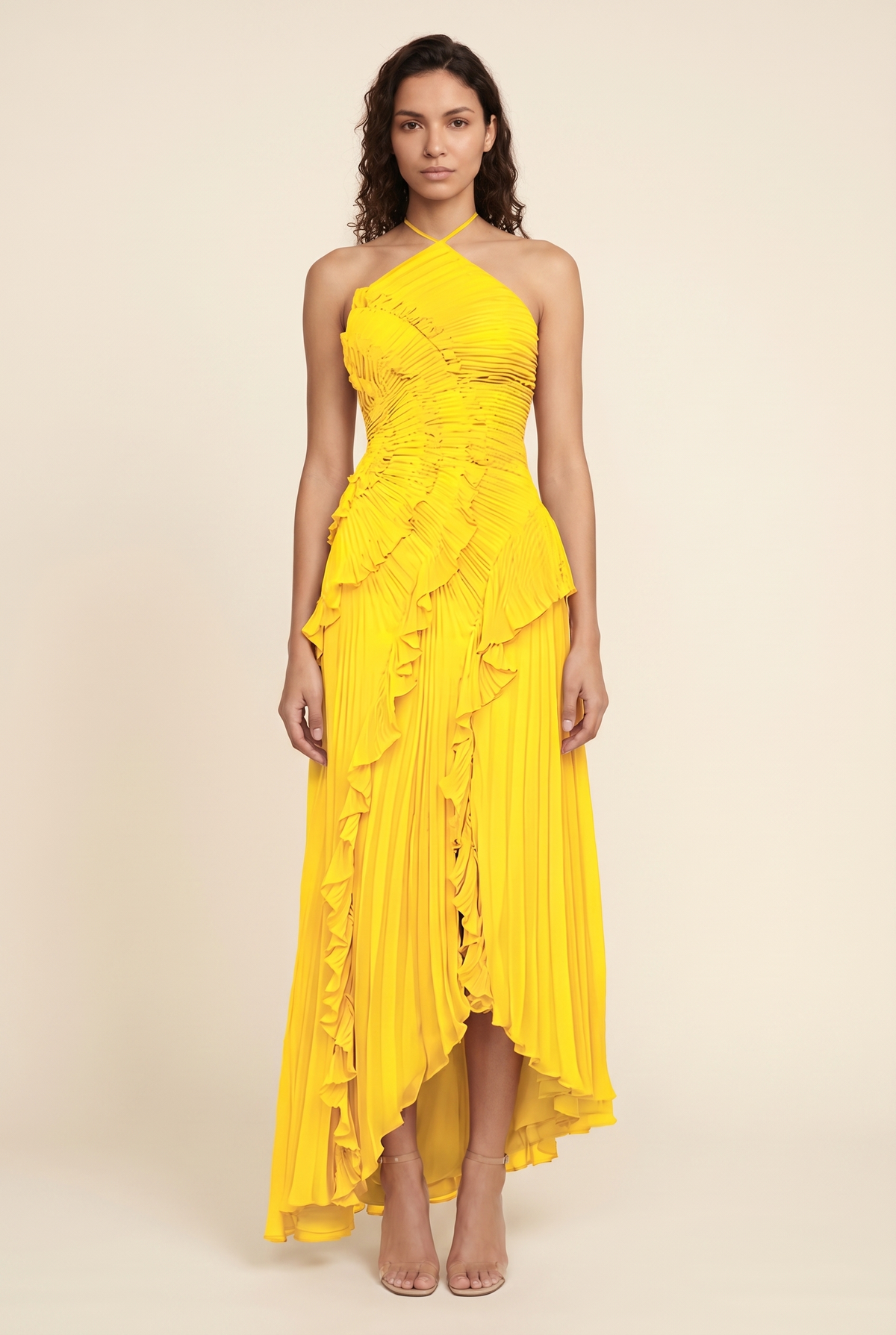 PERSIA | HALTER RUFFLE MAXI DRESS - Yellow