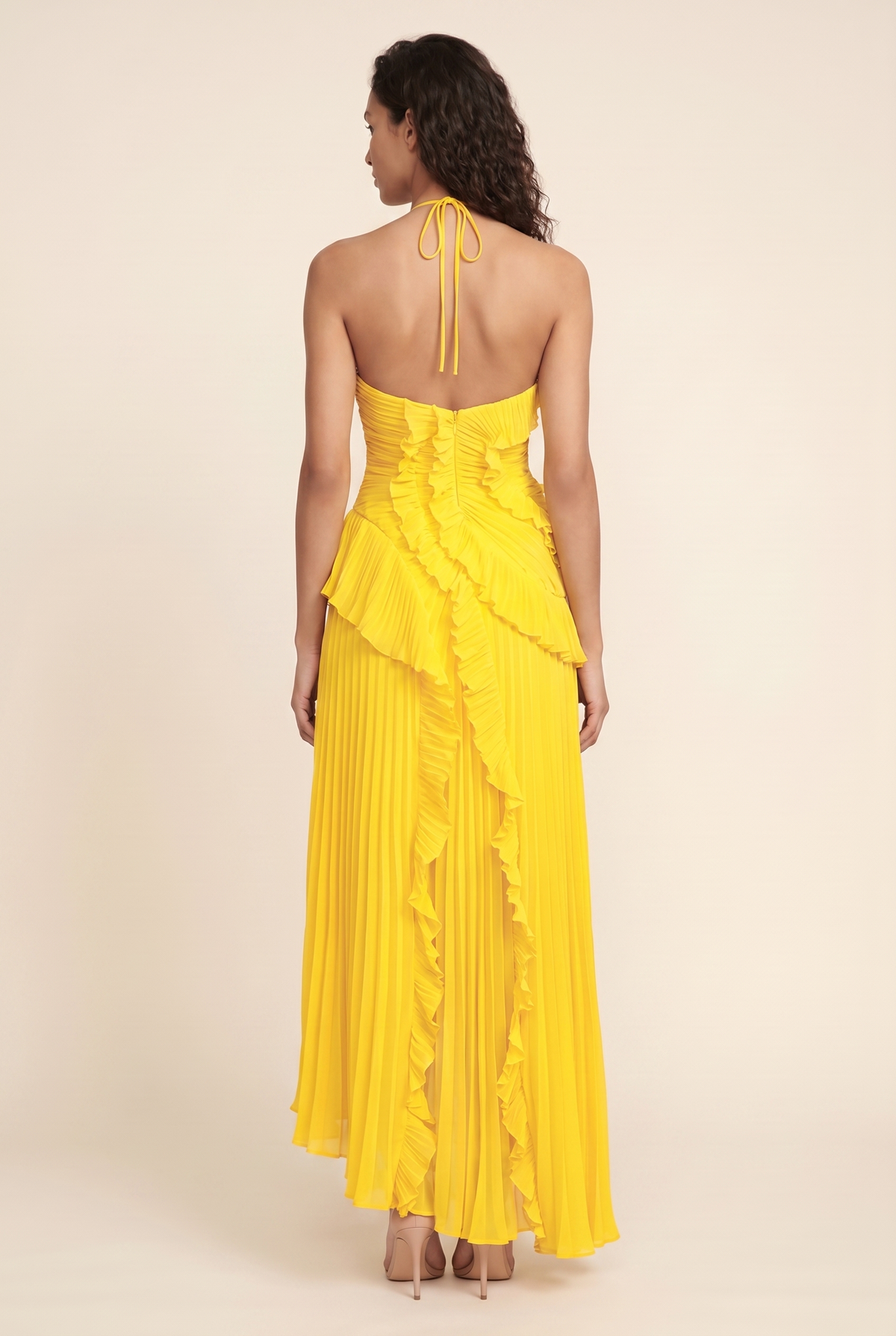 PERSIA | HALTER RUFFLE MAXI DRESS - Yellow