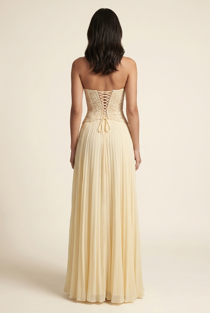 PETUNIA | HALTER LACE-UP MAXI DRESS - Butter Yellow