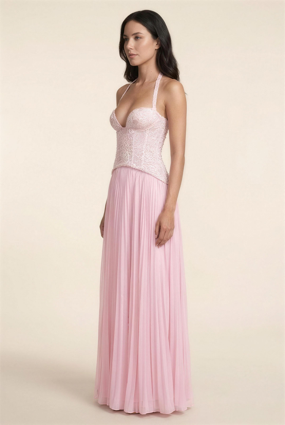 PETUNIA | HALTER LACE-UP MAXI DRESS - Pink