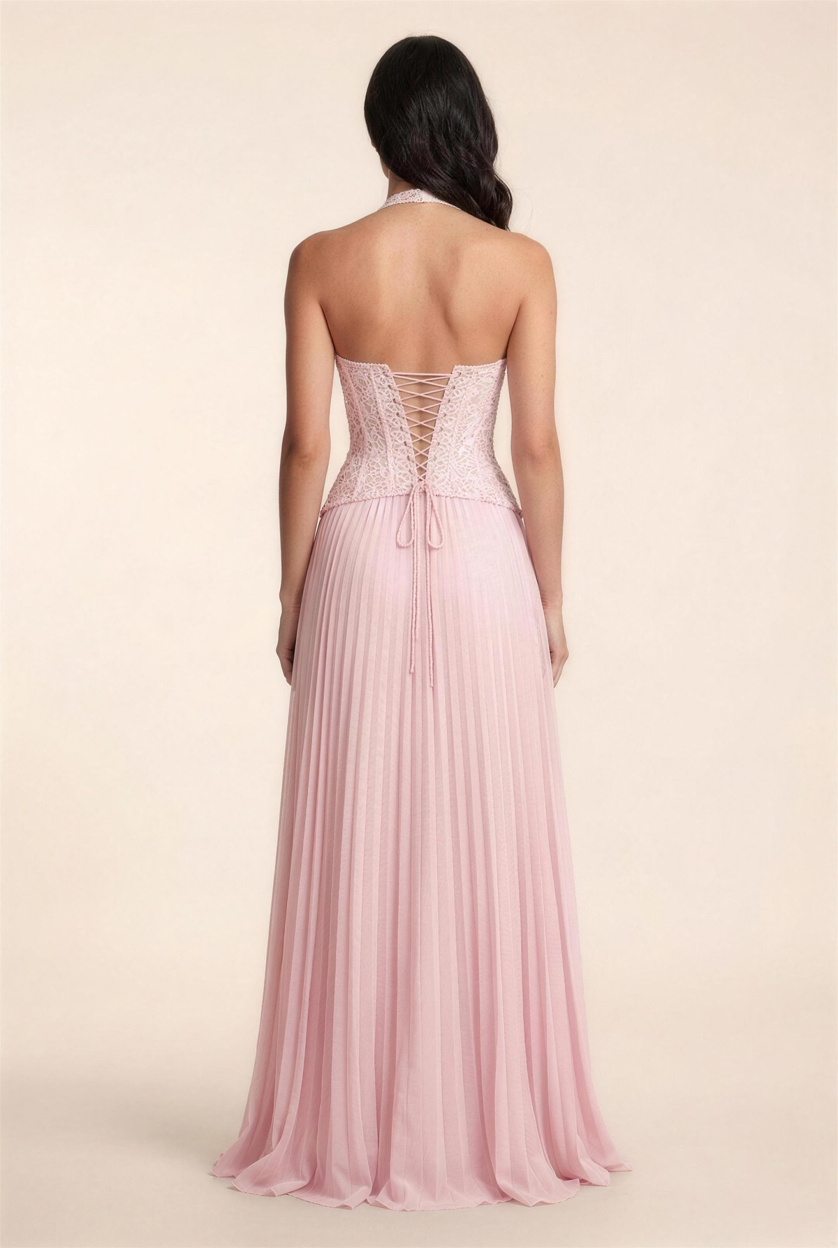 PETUNIA | HALTER LACE-UP MAXI DRESS - Pink
