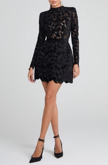PHRYNE | LACE MOCK NECK MINI DRESS - Black