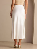POLINA | HIGH WAIST SATIN MAXI SKIRT - Ivory
