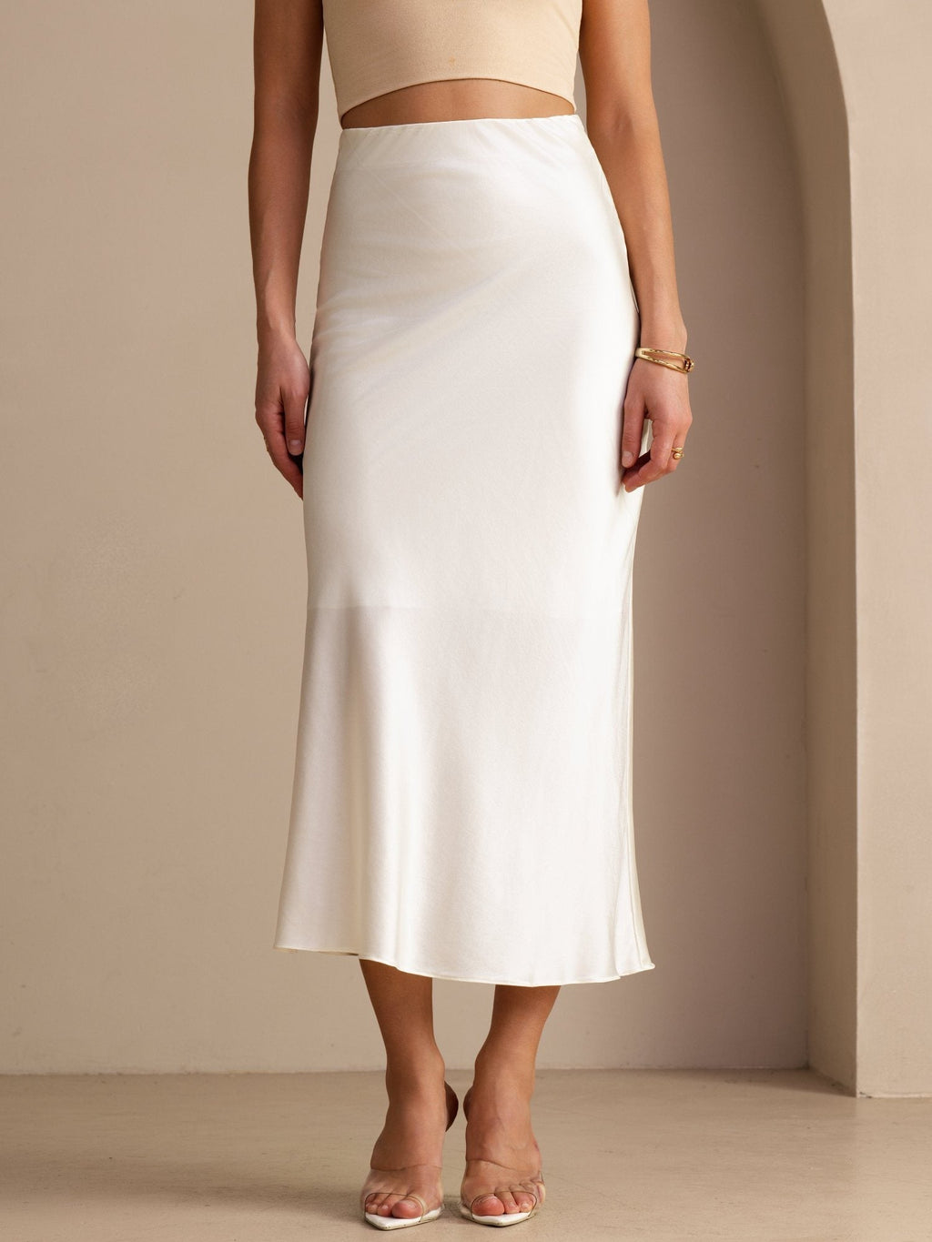 POLINA | HIGH WAIST SATIN MAXI SKIRT - Ivory
