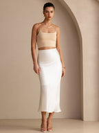 POLINA | HIGH WAIST SATIN MAXI SKIRT - Ivory