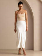 POLINA | HIGH WAIST SATIN MAXI SKIRT - Ivory