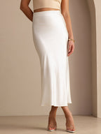 POLINA | HIGH WAIST SATIN MAXI SKIRT - Ivory