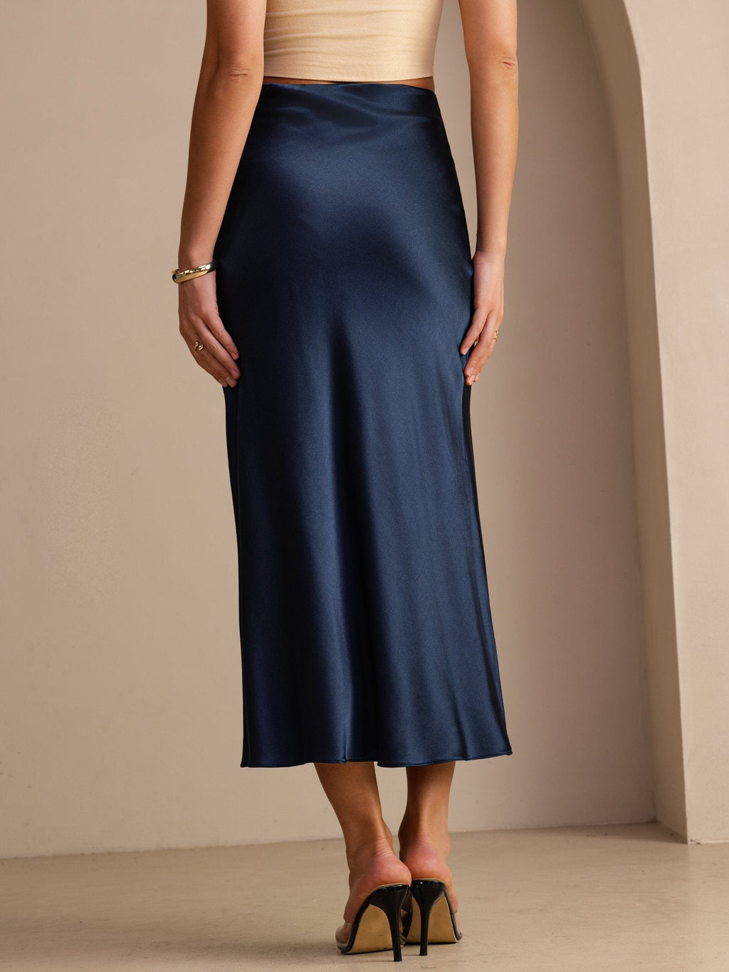 POLINA | HIGH WAIST SATIN MAXI SKIRT - Navy