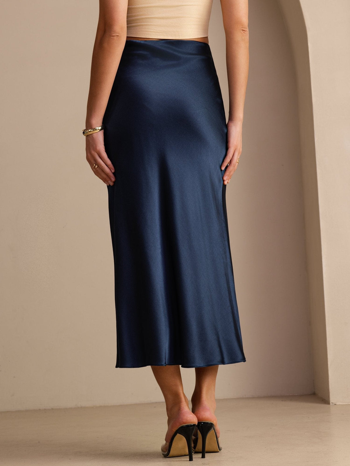 POLINA | HIGH WAIST SATIN MAXI SKIRT - Navy