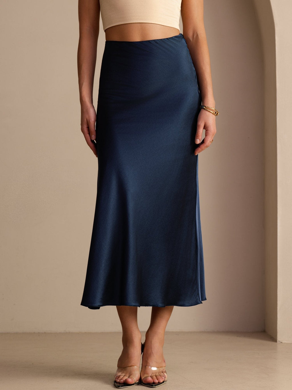 POLINA | HIGH WAIST SATIN MAXI SKIRT - Navy