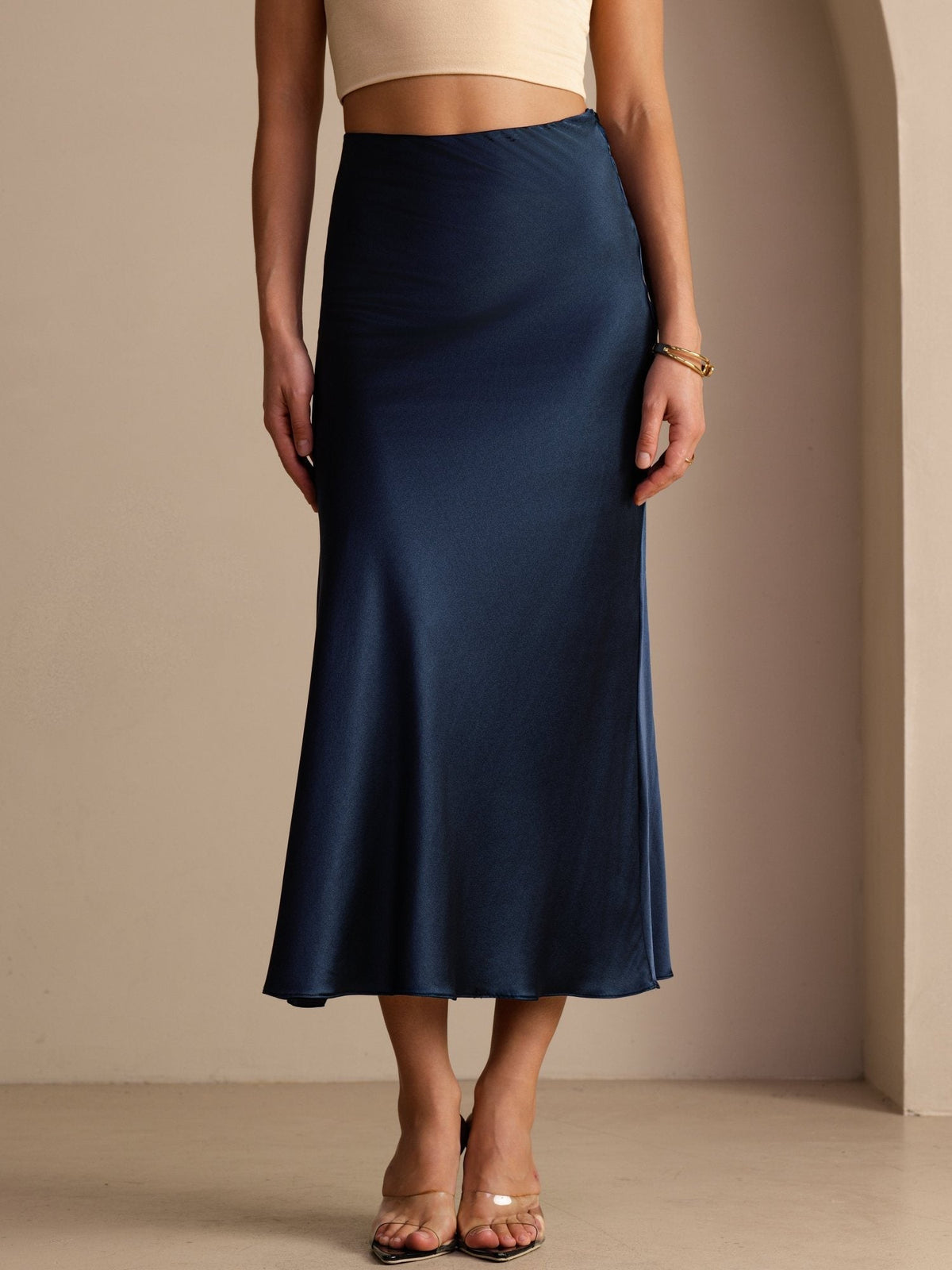 POLINA | HIGH WAIST SATIN MAXI SKIRT - Navy