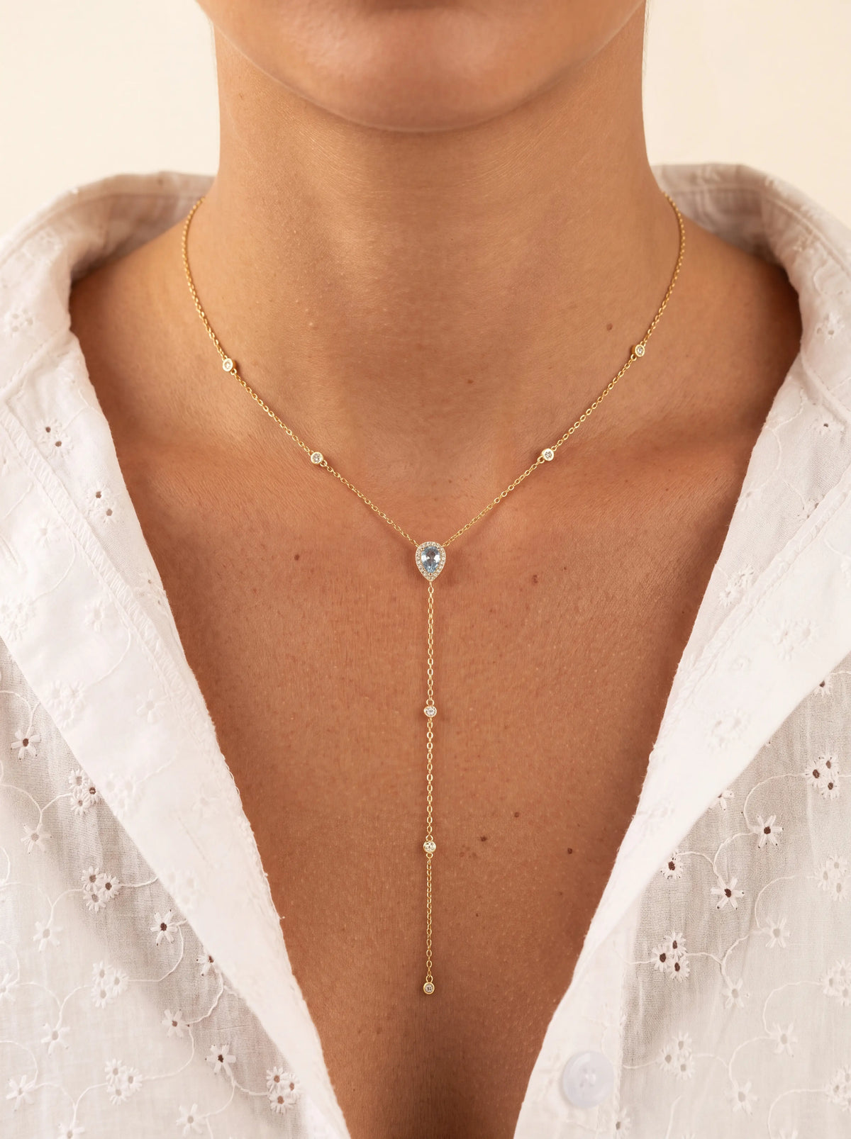 PRIMROSE | BLUE TEARDROP LARIAT NECKLACE - Light Blue