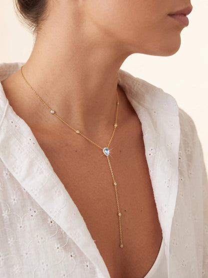 PRIMROSE | BLUE TEARDROP LARIAT NECKLACE - Light Blue