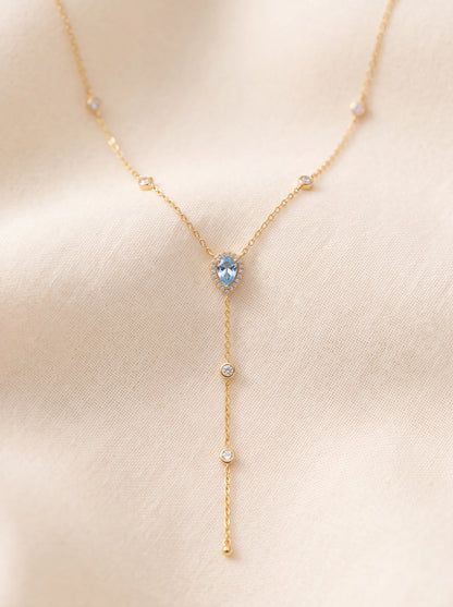 PRIMROSE | BLUE TEARDROP LARIAT NECKLACE - Light Blue