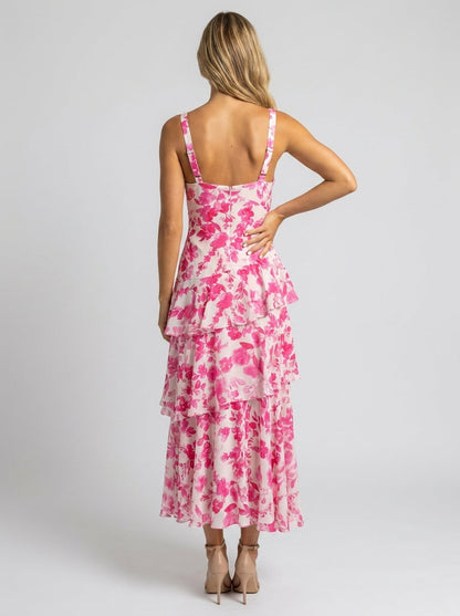 PRISCA | FLORAL TIERED RUFFLE MAXI DRESS - Pink and White Floral
