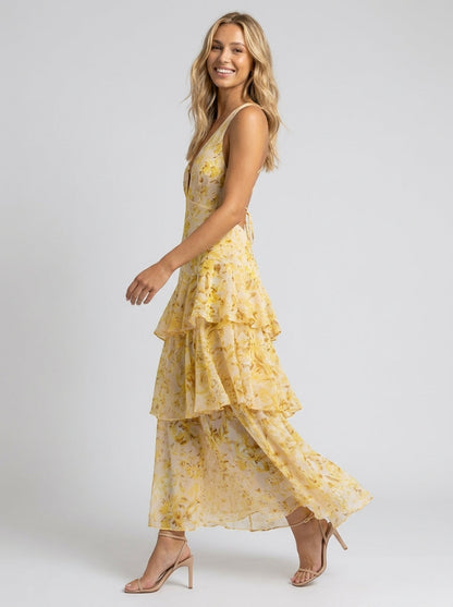 PRISCA | FLORAL TIERED RUFFLE MAXI DRESS - Yellow Floral